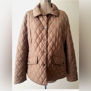 Lauren Ralph Lauren Quilted Jacket Camel with Brown Faux Leather Trim XL